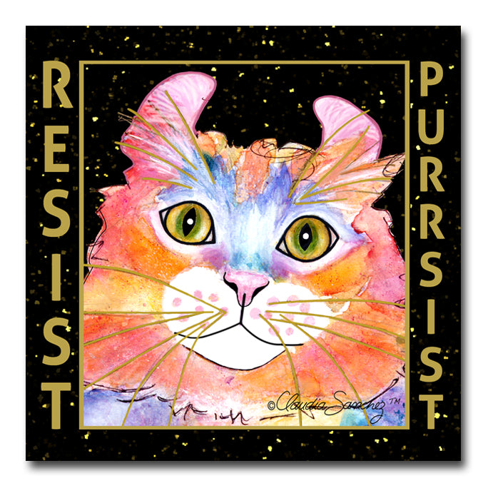 Simba RESIST•PURRSIST - Cat Art Tile by Claudia Sanchez