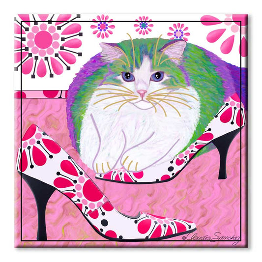 Ali's Favorite Heels Decorative Ceramic Cat Art Tile art by Claudia Sanchez Claudia's Cats Collection