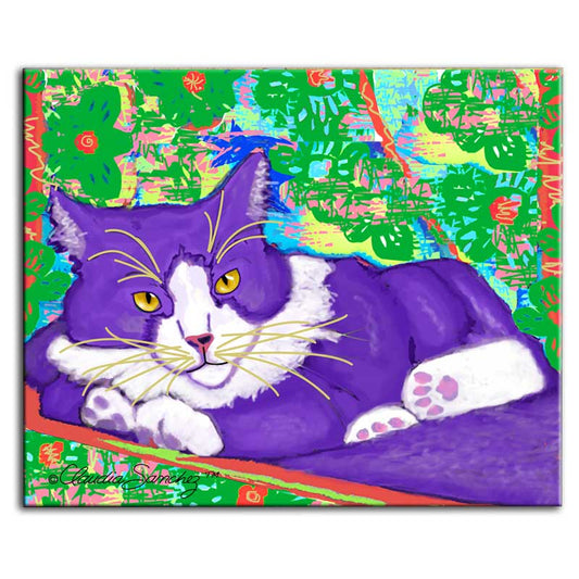 Juliet in Tropical Paradise 8x10" Decorative Ceramic Cat Art Tile
