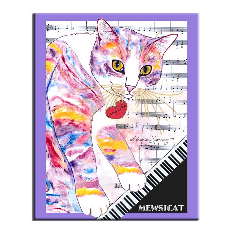 Mewzette Mewsicat 8 x 10 Ceramic Cat art tile by Claudia Sanchez