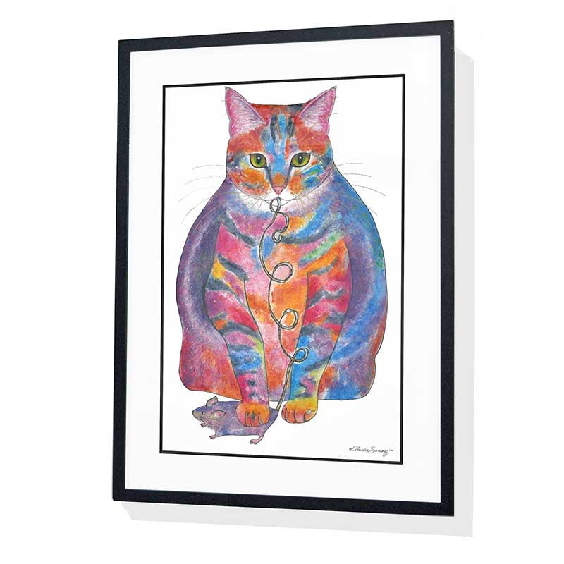 Tabby Fat Cat Giclee on Watercolor Paper - Framed art by Claudia Sanchez