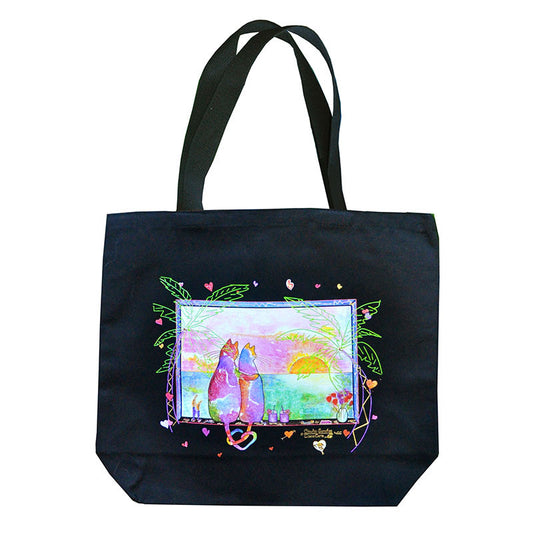 Two Cats in Love Tote Bag - Tropical Version by Claudia Sanchez