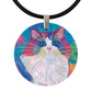 Zapata's World, Portrait on Blue, Mother of Pearl Cat Art Pendant Necklace by Claudia Sanchez