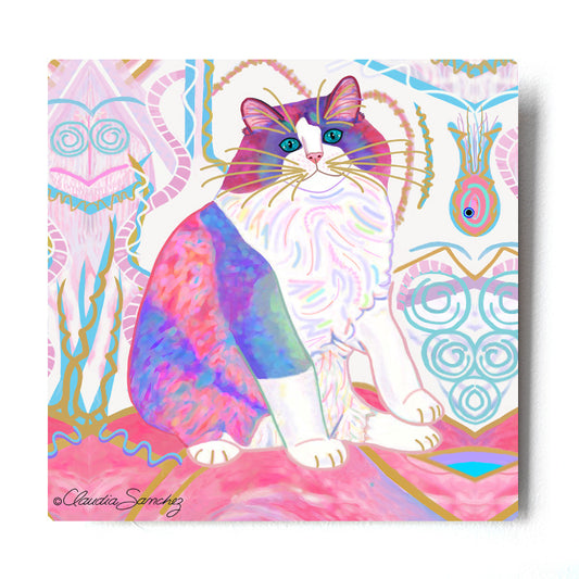 Zapata's Dream World Aluminum Cat Art Print, by Claudia Sanchez 8x8" or 10x10"