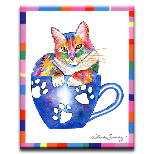 Abby Coffee Cat CBB 8x10" Decorative Ceramic Cat Art Tile by Claudia Sanchez
