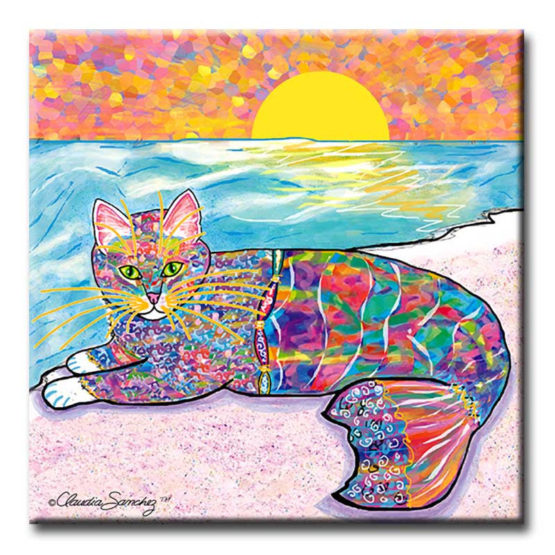 Abby Mercat Decorative Ceramic Cat Art Tile by Claudia Sanchez