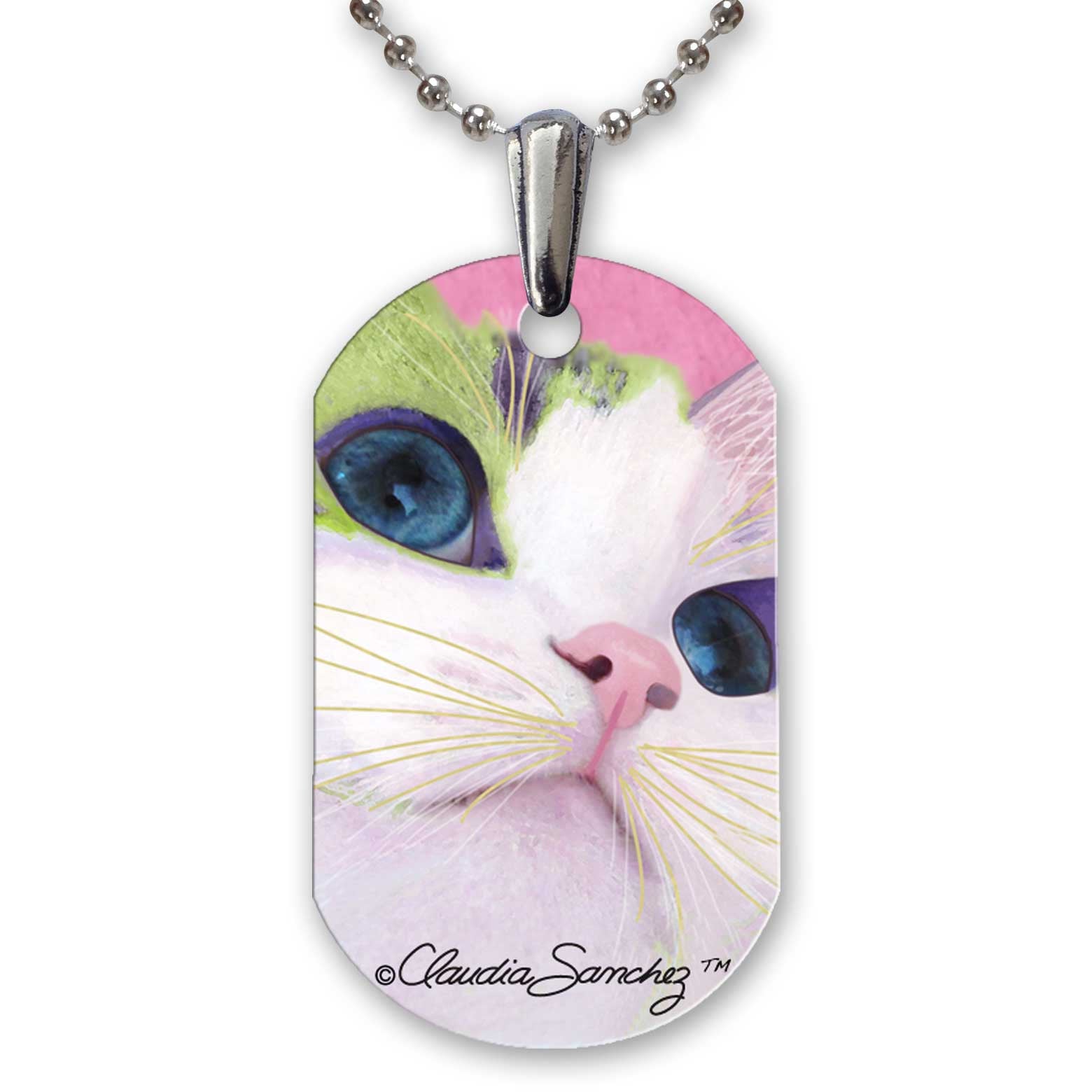 Ali's Eyes Aluminum Cat Art Pendant Necklace by Claudia Sanchez, Claudia's Cats Collection