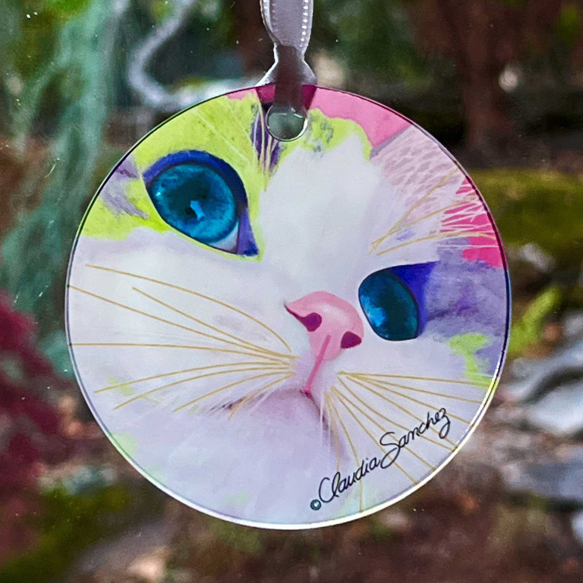 Ali's Eyes Acrylic Cat Art Ornament by Claudia Sanchez