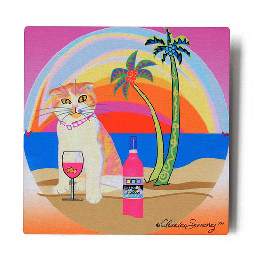 Aloha Lucy Aluminum Cat Art Print by Claudia Sanchez - Silver Background