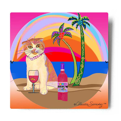 Aloha Lucy Aluminum Cat Art Print by Claudia Sanchez - White Background
