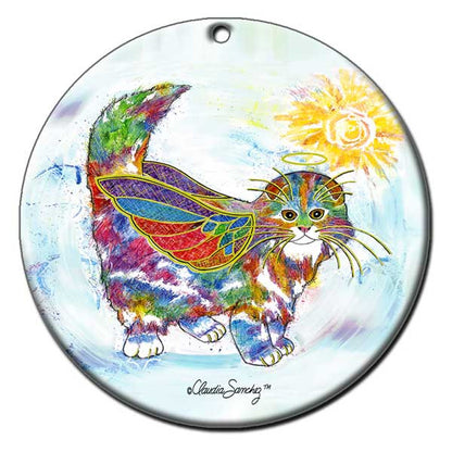 Angel Kitty Ceramic Cat Art Christmas Ornament by Claudia Sanchez, Claudia's Cats Collection