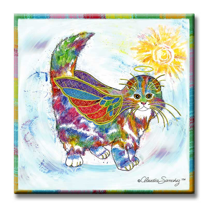 Angel Kitty Cat Art Tile by Claudia Sanchez, Claudia's Cats Collection