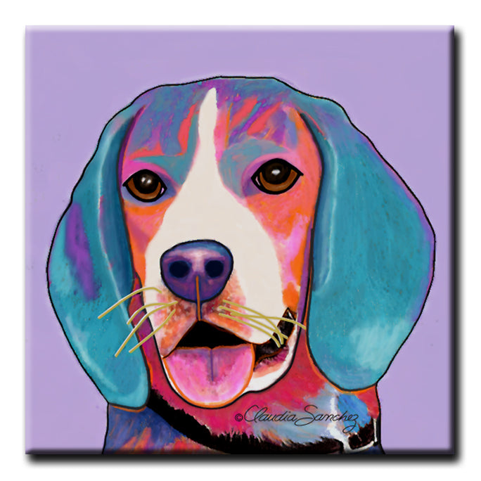 Barkley Beagle on Lavender - Decorative Ceramic Dog Art Tile