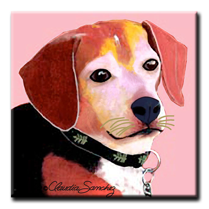 BJ Beagle on Pink - Decorative Ceramic Dog Art Tile