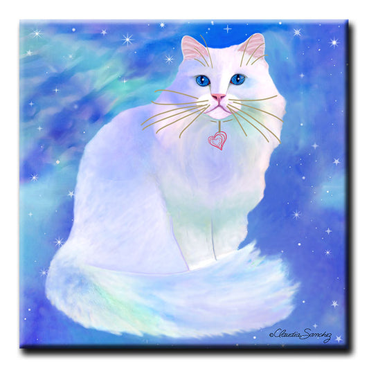 Blue Romeo - Decorative Ceramic Cat Art Tile by Claudia Sanchez