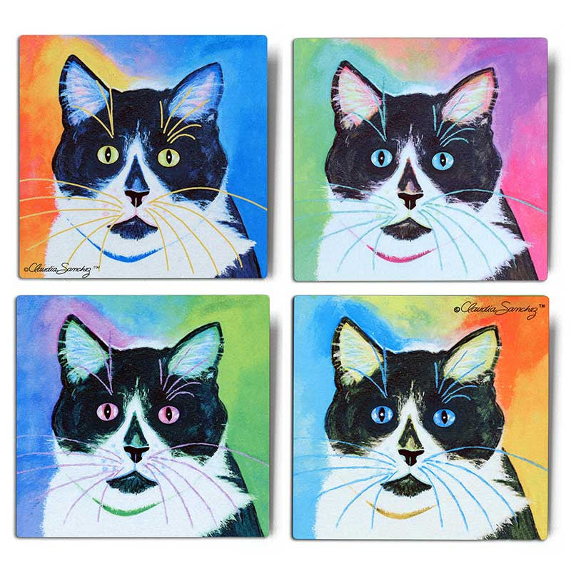Bootie Moods Aluminum Cat Art Print - 4 piece set by Claudia Sanchez, Claudia's Cats Collection