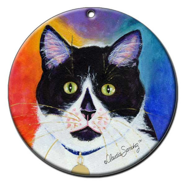 Bootie Ceramic Cat Art Christmas Ornament by Claudia Sanchez, Claudia's Cats Collection