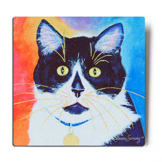 Bootie Aluminum Cat Art Print on silver background - Claudia Sanchez, Claudia's Cats Collection