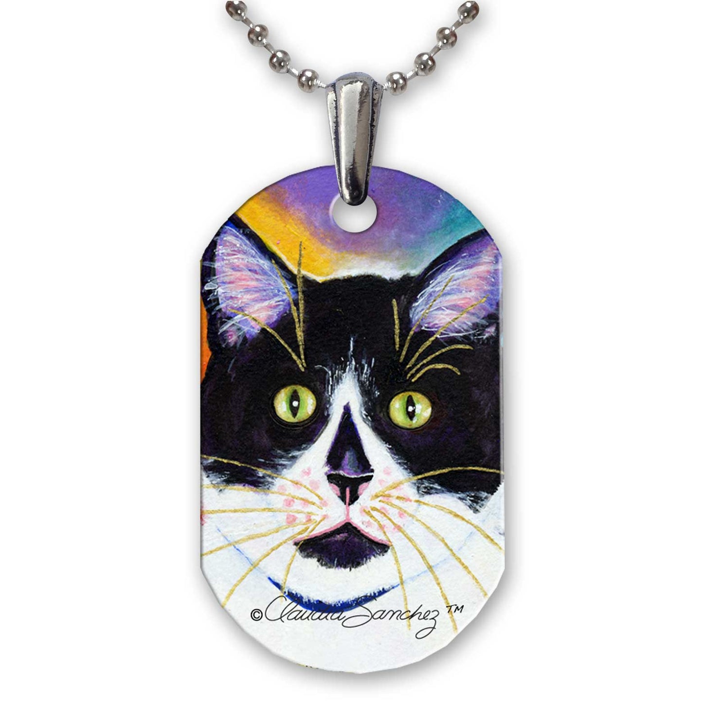 Bootie Cat Art Aluminum Pendant Necklace by Claudia Sanchez - White
