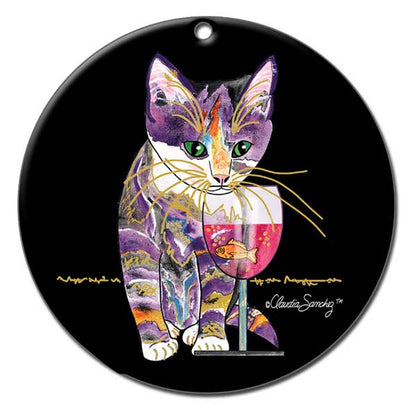 Catnip Sip Ceramic Cat Art Christmas Ornament - Black by Claudia Sanchez, Claudia's Cats Collection