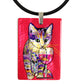 Catnip Sip Mother of Pearl Cat Art Pendant Necklace, Red by Claudia Sanchez, Claudia's Cats Collection
