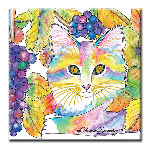 Chianti Wine Country Cat Art Ceramic Tile by Claudia Sanchez
