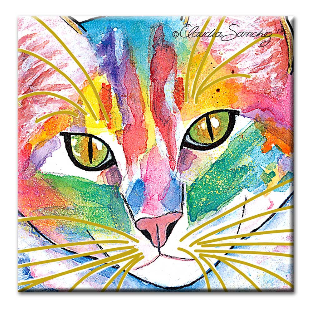 Abby Face Cat Art Ceramic Tile by Claudia Sanchez