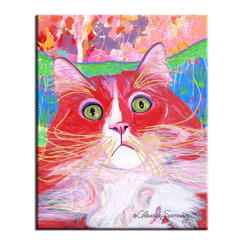 Dory Red Devil Hot Shot 8x10 Decorative Ceramic Cat Art Tile by Claudia Sanchez