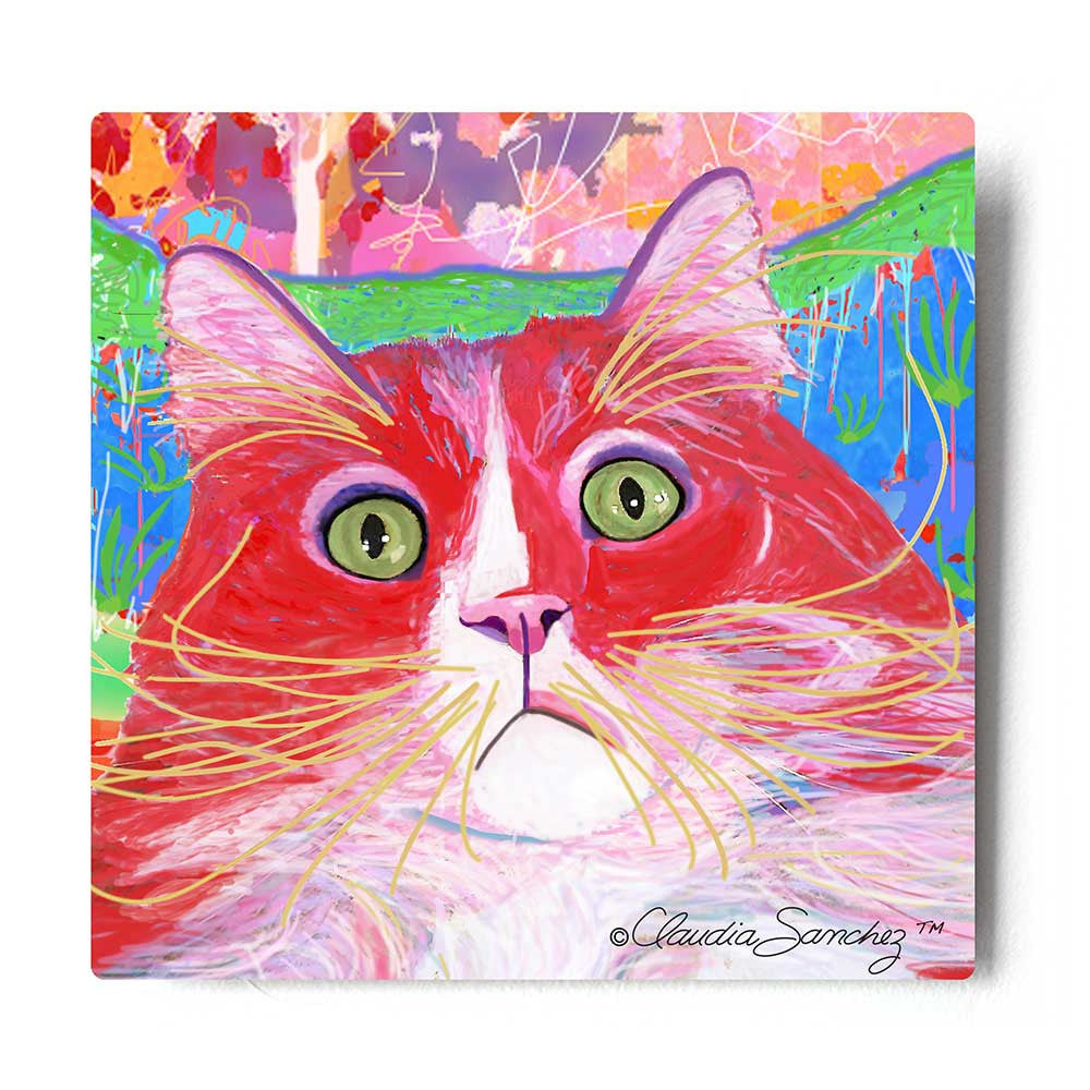 Dory Red Devil Hot Shot Aluminum Cat Art Print by Claudia Sanchez, Claudia's Cats Collection