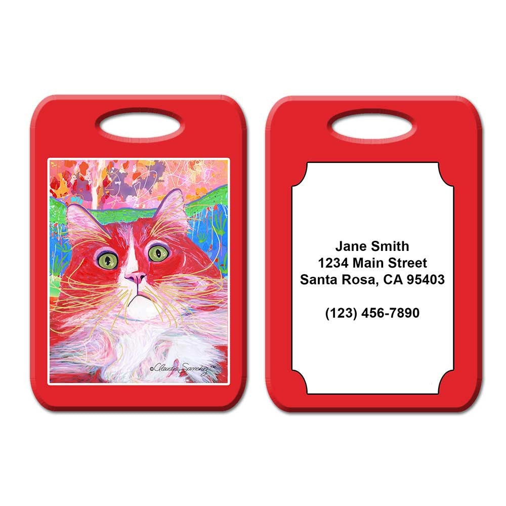 Dory Red Devil Hot Shot Cat Art Luggage Tag by Claudia Sanchez, Red