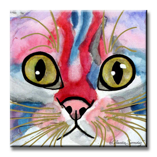 Elliot Face Cat Art Tile by Claudia Sanchez, Claudia's Cats Collection