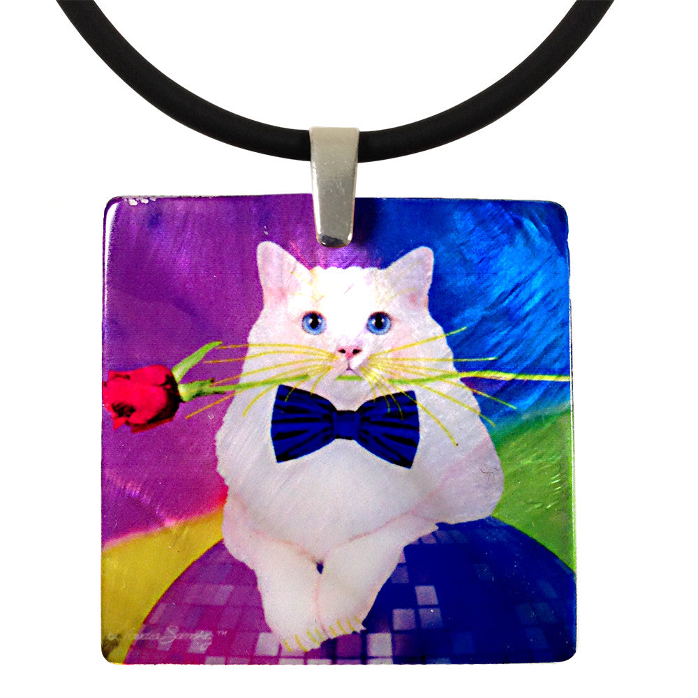 Erik Catango Mother of Pearl Cat Art Pendant Necklace by Claudia Sanchez, Claudia's Cats Collection