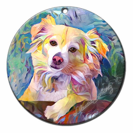 Finn Dog Art Ornament by Claudia Sanchez