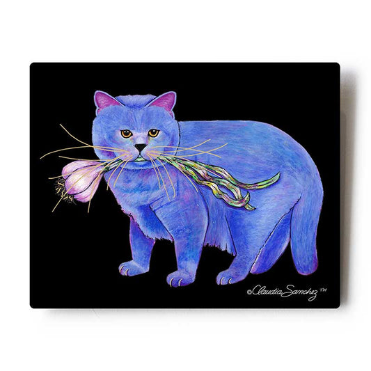 8 x 10 Aluminum Art Print features Garlic Cat, art by Claudia Sanchez