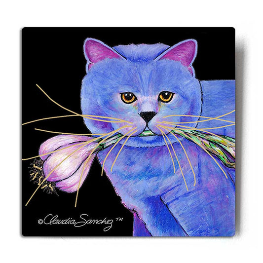 Garlic Cat Portrait Aluminum Cat Art Print by Claudia Sanchez, Claudia's Cats Collection