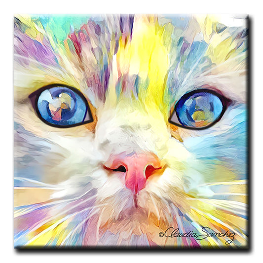 Gunner's Eyes -  Decorative Ceramic Cat Art Tile by Claudia Sanchez