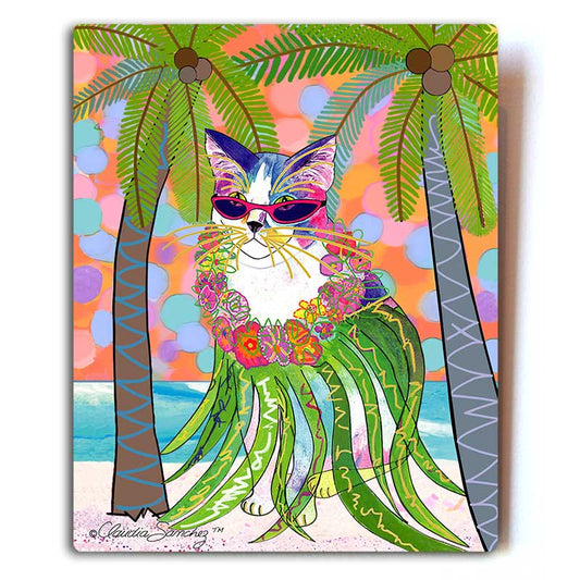 Holly Hula Cat in Paradise Aluminum Art Print, 8x10" by Claudia Sanchez, Claudia's Cats Collection