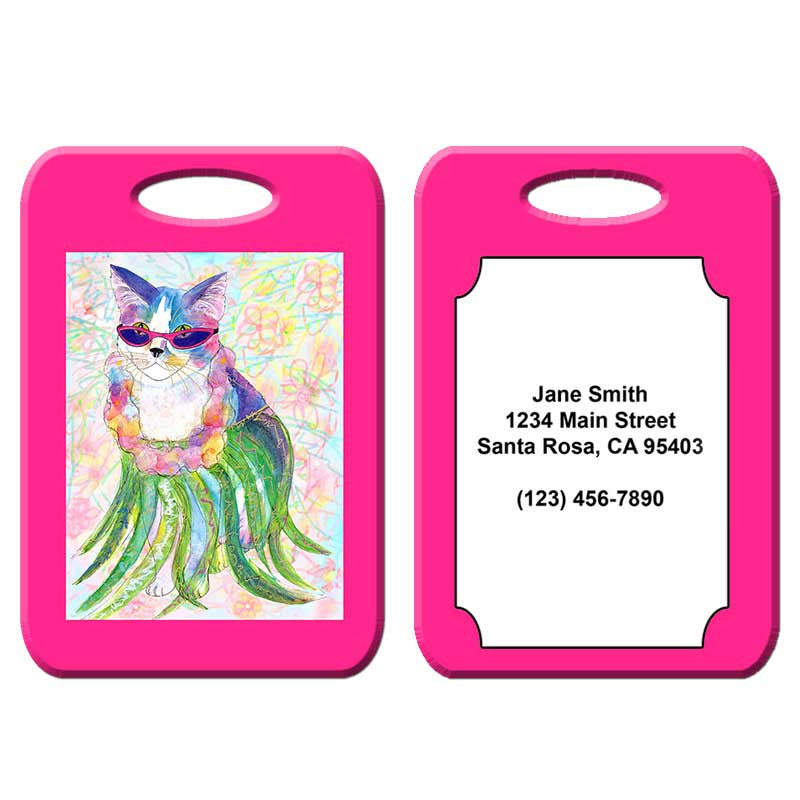 Holly Hula Cat - Cat Art Luggage Tag by Claudia Sanchez