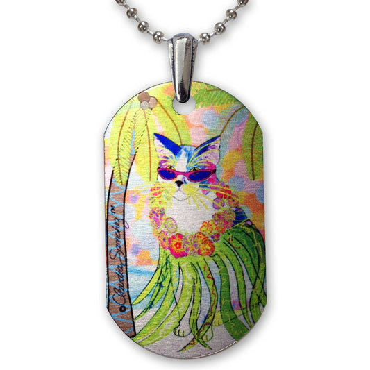 Holly Hula Cat Aluminum Pendant Necklace by Claudia Sanchez, Claudia's Cats Collection