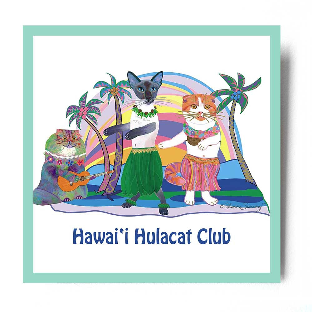 Hawaii Hulacat Club Aluminum Cat Art Print by Claudia Sanchez