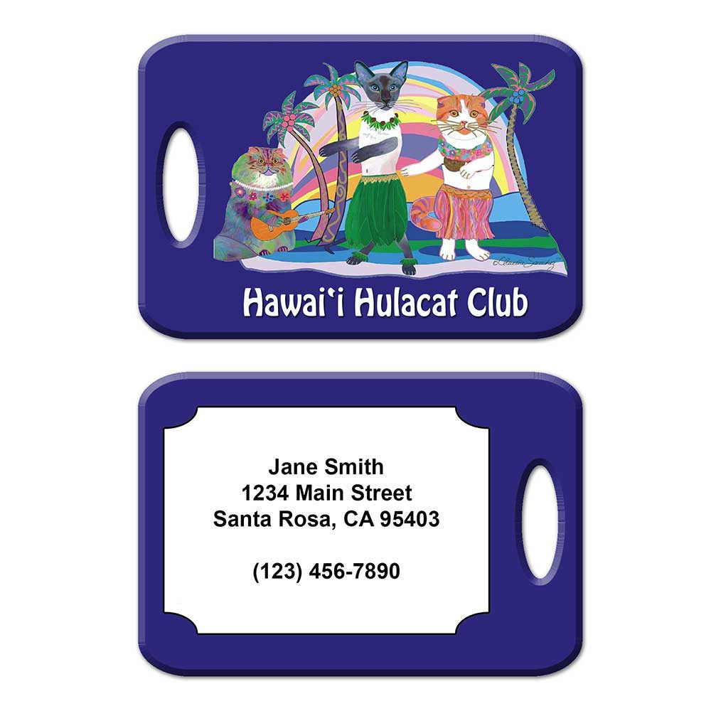 Hawaii Hula Cat Club Luggage Tag by Claudia Sanchez - Dark Blue