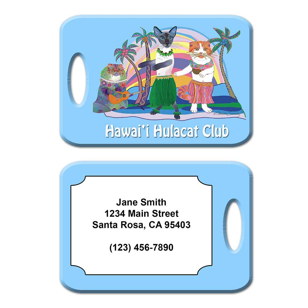 Hawaii Hula Cat Club Luggage Tag by Claudia Sanchez - Light Blue