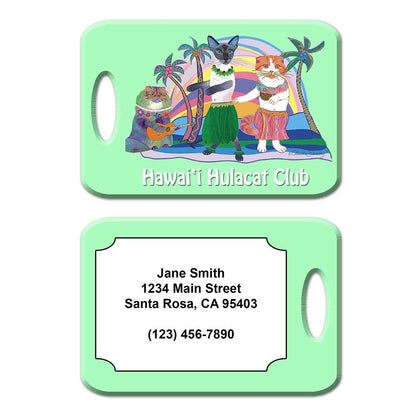 Hawaii Hula Cat Club Luggage Tag by Claudia Sanchez - Green