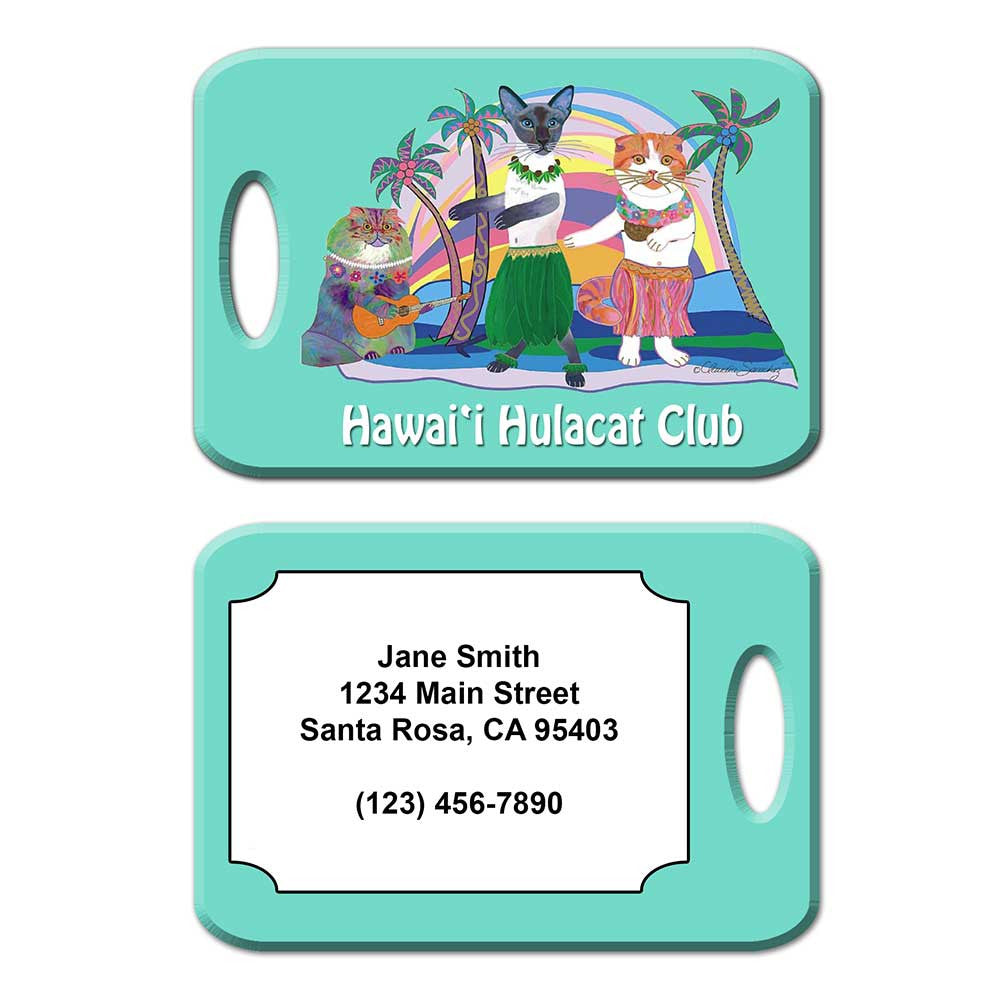 Hawaii Hula Cat Club Luggage Tag by Claudia Sanchez - Teal