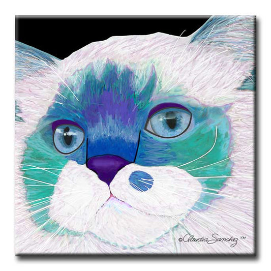 Juliette's Face Decorative Ceramic Cat Art Tile by Claudia Sanchez