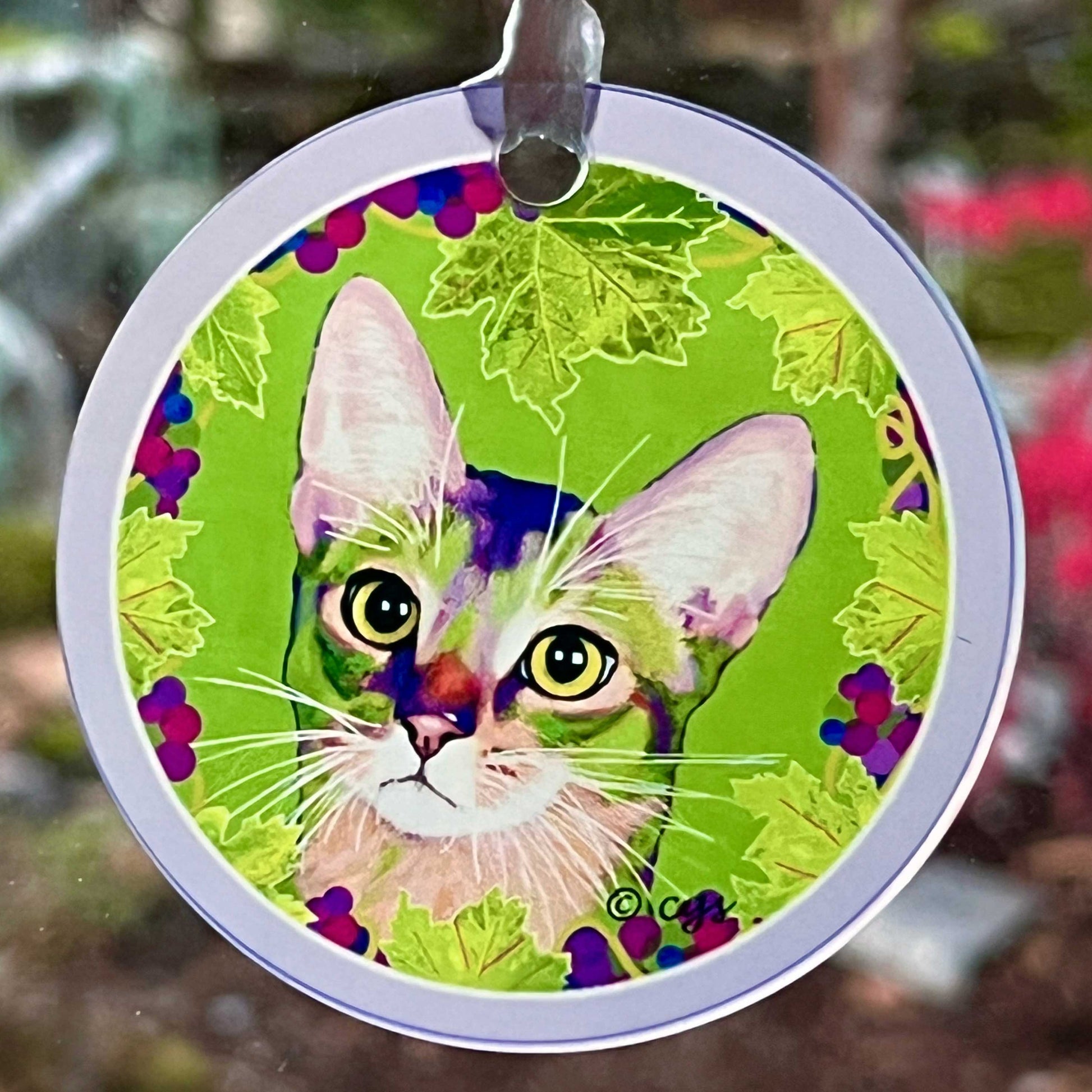 Kauhi Prince of Grapes Acrylic Cat Art Ornament by Claudia Sanchez