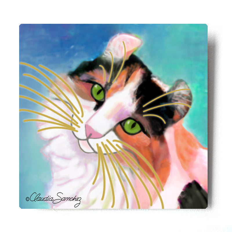 Keira's Model Face Aluminium Cat Art Print by Claudia Sanchez