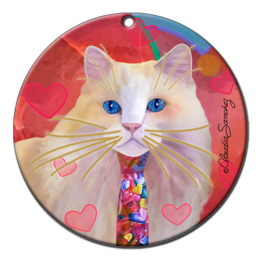 Love, Romeo - Cat Art Ornament by Claudia Sanchez