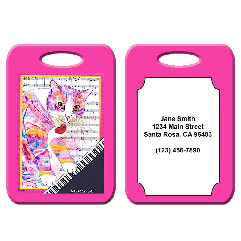 Mewzette Mewsicat - Cat Art Luggage Tag by Claudia Sanchez