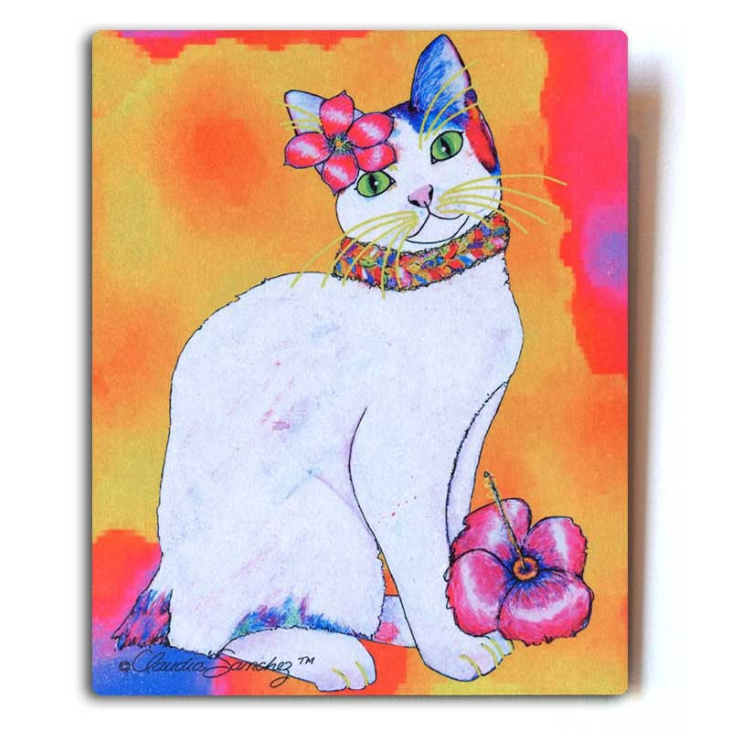 Monica Tropicat Aluminum Cat Art Print by Claudia Sanchez